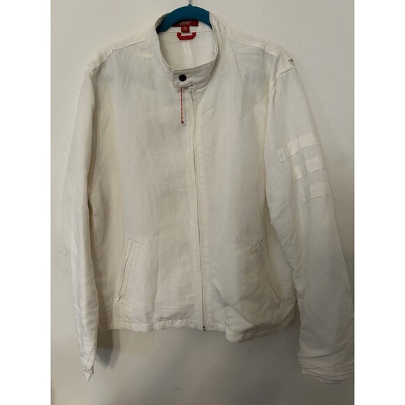 Vtg Report Collection Linen Blend White Bomber Jacket NWOT Size XL Mens Fill Zip - Picture 1 of 8